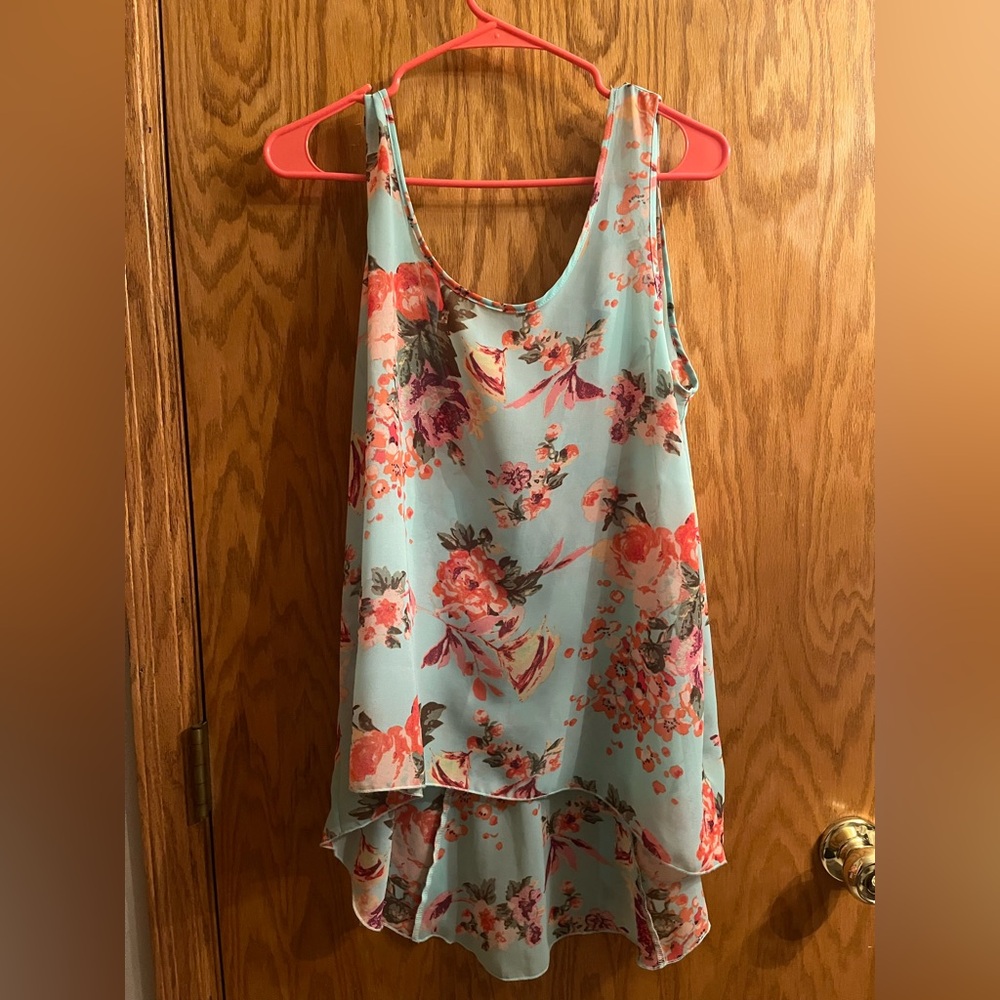 Forever 21 Floral Tank Top - Blue and Pink